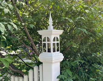 White Cathedral tube style Bird Feeder for 5inch Vinyl Post - NE Inspire Cap