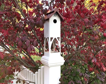 5inch all PVC Post Mount Bird House and Feeder, Weatherproof, Handmade