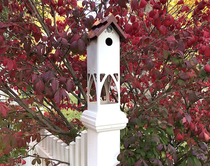 Bird Lovers Favorite, 5-inch PVC Post Mount Bird House and Feeder