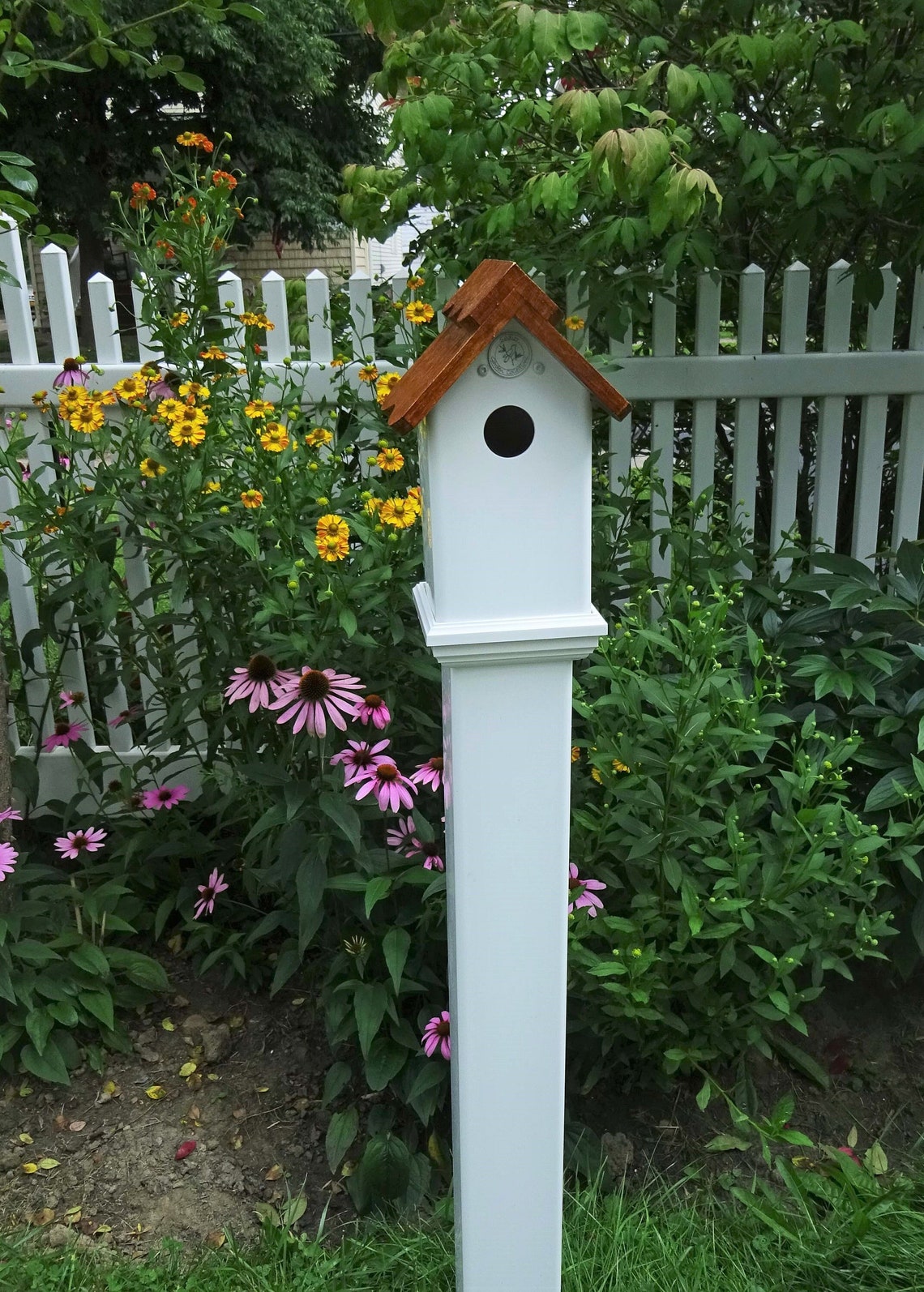 All PVC 4 inch post mount weatherable bird house Thatched - Etsy