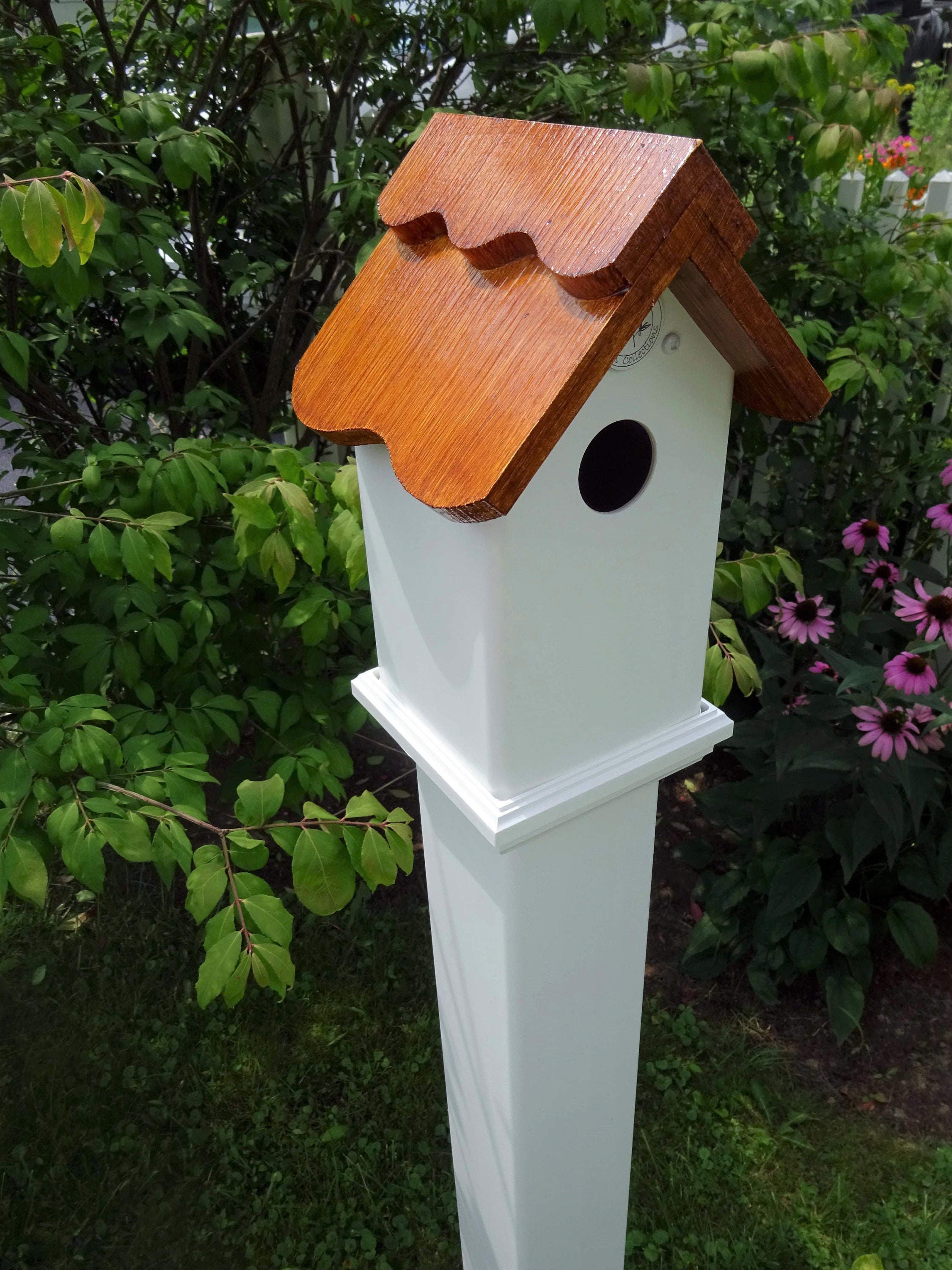All PVC 4 Inch Post Mount Weatherable Bird House, Thatched