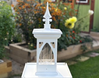 Decorative PVC Bird Feeder + Table: Open-Sided Tube, Weatherproof 4-inch Cap