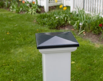 Black color 4" New England metal top PVC Post cap-4 inch post cap for vinyl fence, railing or stand alone post-US made-hand assembled,