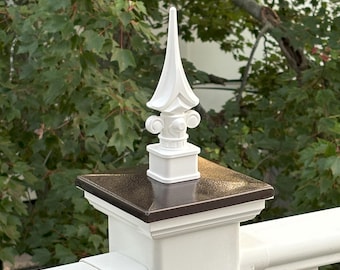 Bronze New England Spire Post Cap: 4" Metal & PVC Fence Topper