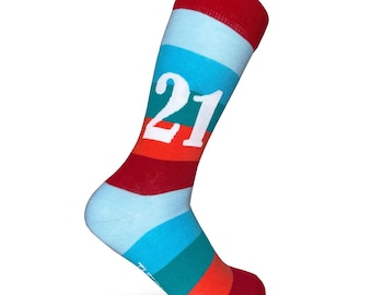21st birthday socks /Bold Stripey Men & Womens gift/ 21st birthday gift/Sons 21st socks/ Novelty 21st socks/ Organic cotton socks