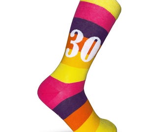 30th birthday socks /Bold Stripey Men & Womens gift/ 30th birthday gift/Sons 30th socks/ Novelty 30th socks/ Organic cotton socks