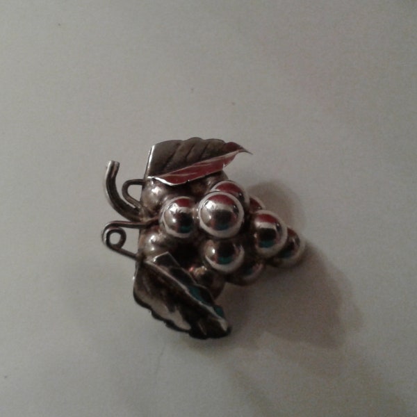 Sterling Silver Grape Cluster Brooch, Marked Taxco, Plata Mexico with Eagle Mark, Aaron Dominguez