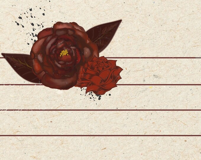 Blood and Roses Lined and Unlined Writing Papers, With Two Bonus Sheets, Lined and Plain to Download and Print at Home