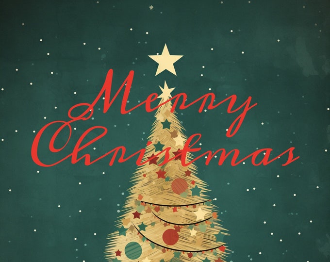 Digital Christmas Card Bundle, Four Nostalgic Christmas Tree Designs to Print Yourself or Use Digitally, with Bonus Inside Greeting