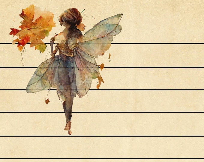 Autumn Fairy Printable Lined and Unlined Writing Papers, Two Designs, 8.5 x11, Instant Download