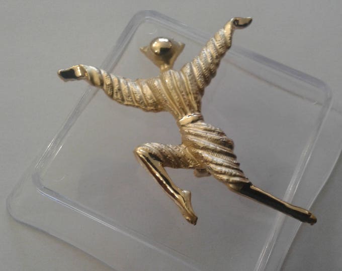 Stylized Dancer Goldtone Eighties Brooch