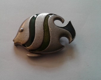 L Razza Pewter Angelfish Brooch, Signed