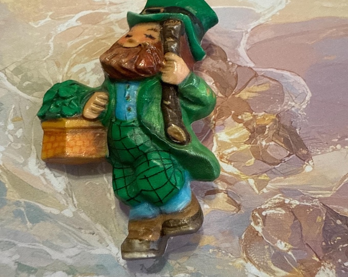 Hallmark Silk Screened Plastic Leprechaun Pin, Signed
