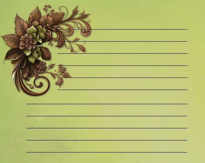 Lime and Chocolate Floral Lined, Unlined, and Plain Writing Papers for Instant Download