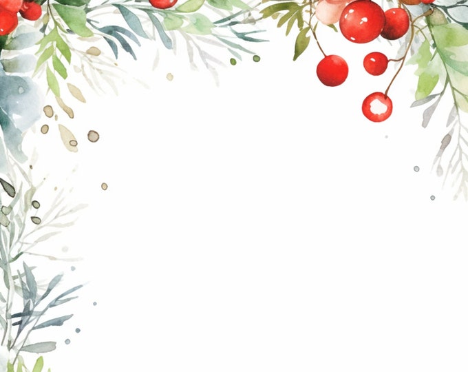 Five Nostalgic Watercolor Christmas Bordered Digital Papers/Backgrounds for Instant Download
