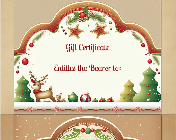 Cute Reindeer on Kraft Blank Gift Certificates to Download and Print at Home