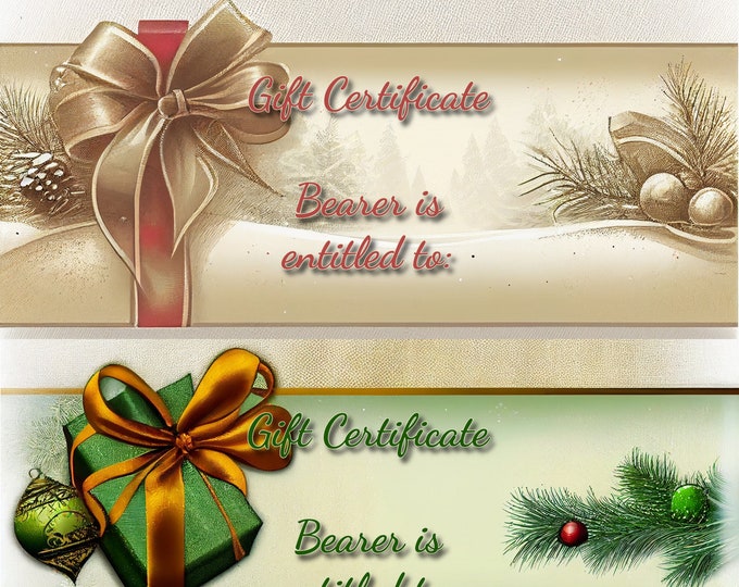 Traditional Bow Vintage Desing Gift Certificates to Download and Print at Home, Three Designs, Blank Version Included