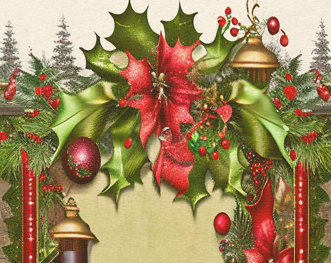 Five Rich Victorian Style Bordered Digital Christmas Papers, JPG Files