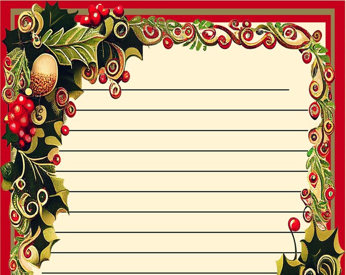Scrolled Holly and Ivy Lined and Unlined Papers for Instant Download