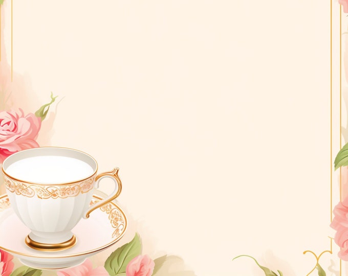 Five Teatime Bordered Digital Papers/Backgrounds for Instant Download