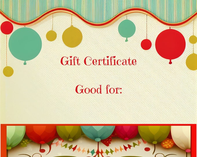 Bright Baubles Gift Certificates to Download and Print at Home, Two Designs, Blank Version Included