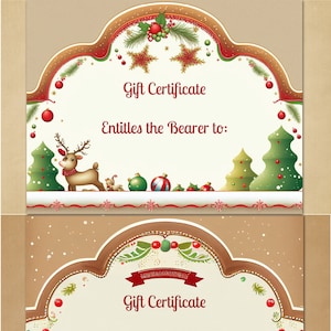 Lindos certificados de regalo con renos en blanco Kraft para descargar e imprimir en casa