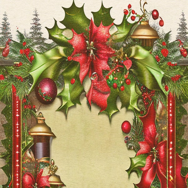 Five Rich Victorian Style Bordered Digital Christmas Papers, JPG Files