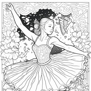 Three Ballerina Coloring Sheets for Instant Download image 1