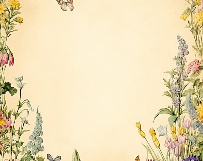 Five Beautiful Edwardian Summer Vintage Style Floral Digital Paper Backgrounds to Download and Print at Home, 8 1/2 x11