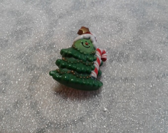 Hallmark 1981 Happy Christmas Tree Holding a Candy Cane and Wearing a Santa Hat, Signed and Dated