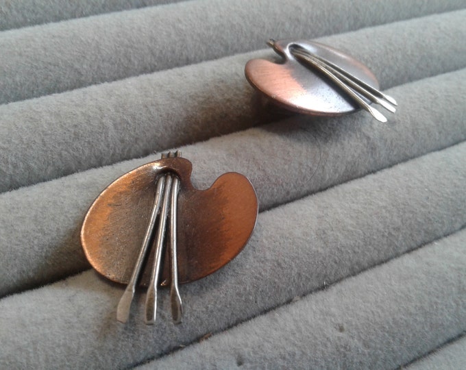 Copper Modernist Slightly Abstract "Artist Palette" Screw Back Earrings