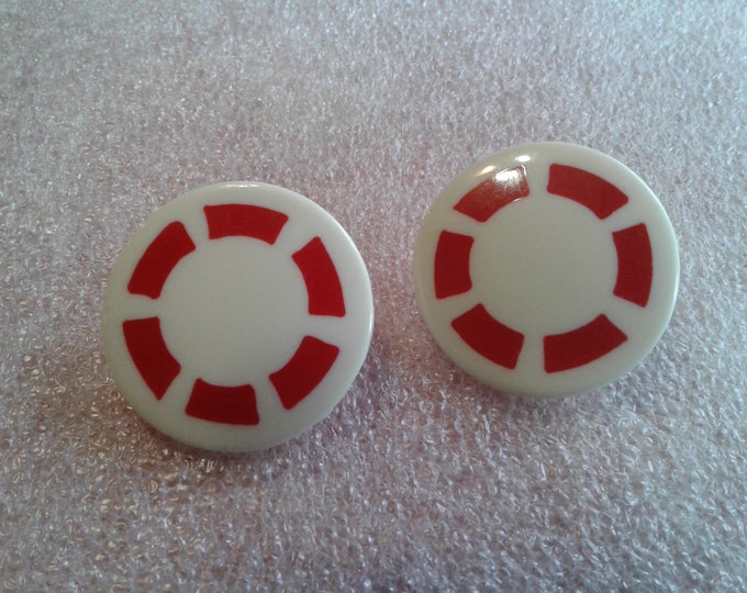 Oversized Red and White Clip On Button Earrings