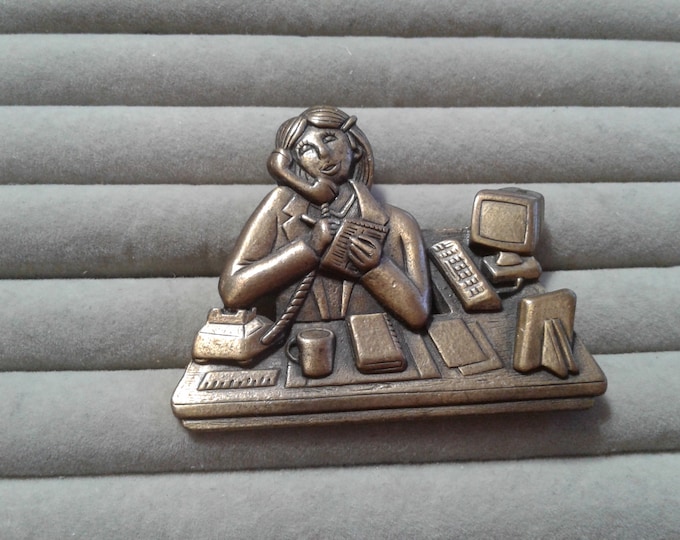 JJ Bronzetone Businesswoman Office Pin, Signed