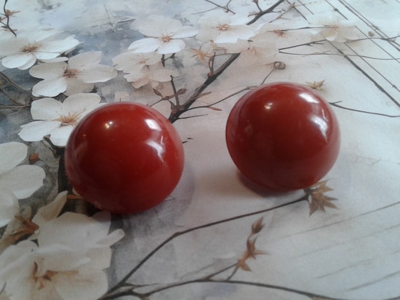 Rust Colored Plastic Clip On Button Earrings, Mar… - image 2