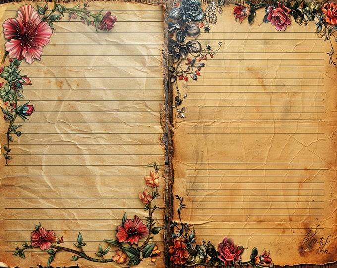 Antique Papers Collage Background/Junk Journal Pages to Print at Home, 10 Designs. 5 Sheets