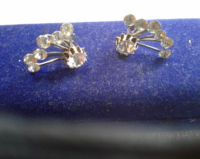 Fan Shaped Rhinestone Spray Screwback Earrings