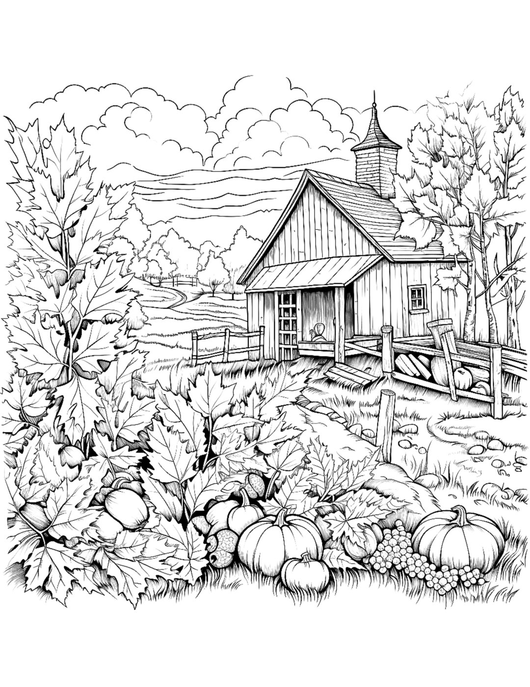 Five Charming Autumn Coloring Sheets for Instant Download - Etsy