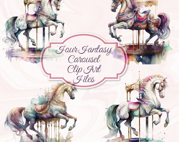 Four Fantasy Carousel Clip Art Files--PNG--Fully Transparent--Commercial Use--Instant Download--300 DPI