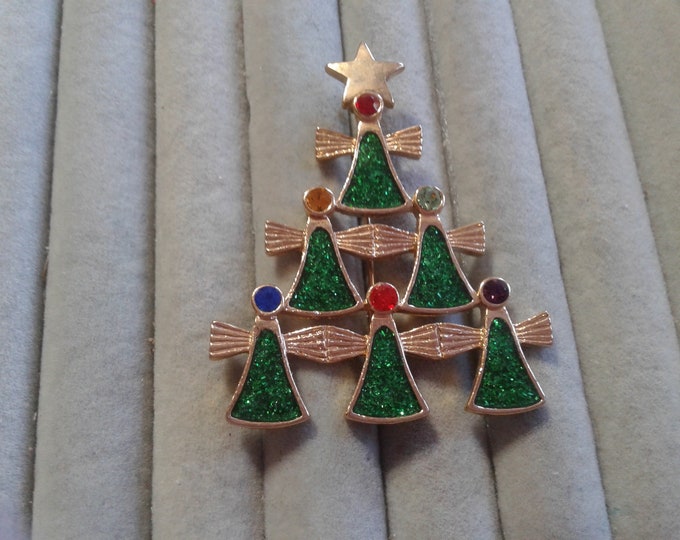 Christmas Tree with Star Made of Singing Glitter Enamel Angels with Rhinestone Heads