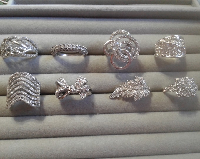 Selection of Cubic Zirconia and Crystal Pave Fashion Rings in Silvertone, Your Choice