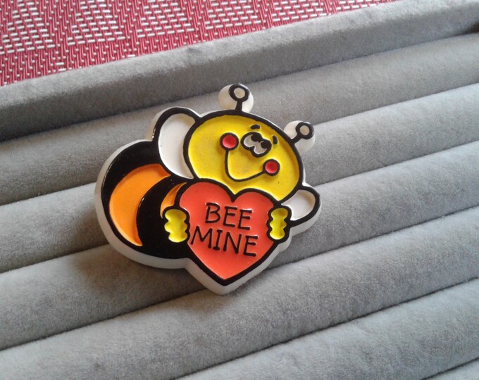Hallmark Bee Mine Bee with Heart Painted Plastic Novelty Pin, Signed