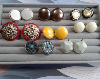 Assorted Vintage Clip On Button Earrings, Differing Ages and Materials, Sold Separately