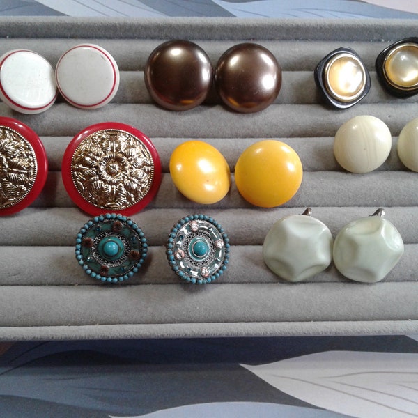 Assorted Vintage Clip On Button Earrings, Differing Ages and Materials, Sold Separately