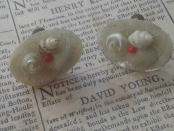 Delicate Beach Themed Shell Screwback Earrings, M… - image 1
