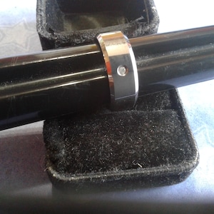 Vintage Tungsten Carbide Wedding Band with 2mm Diamond, Marked, Size 9