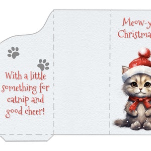 Chat humoristique à imprimer et à plier, porte-monnaie, carte de voeux de Noël, téléchargement immédiat