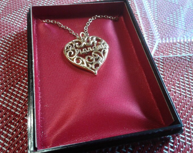 Vermeil Deadstock Grandma Heart on Base Metal Chain in Origianl Satin and Plastic Presentation Box,925
