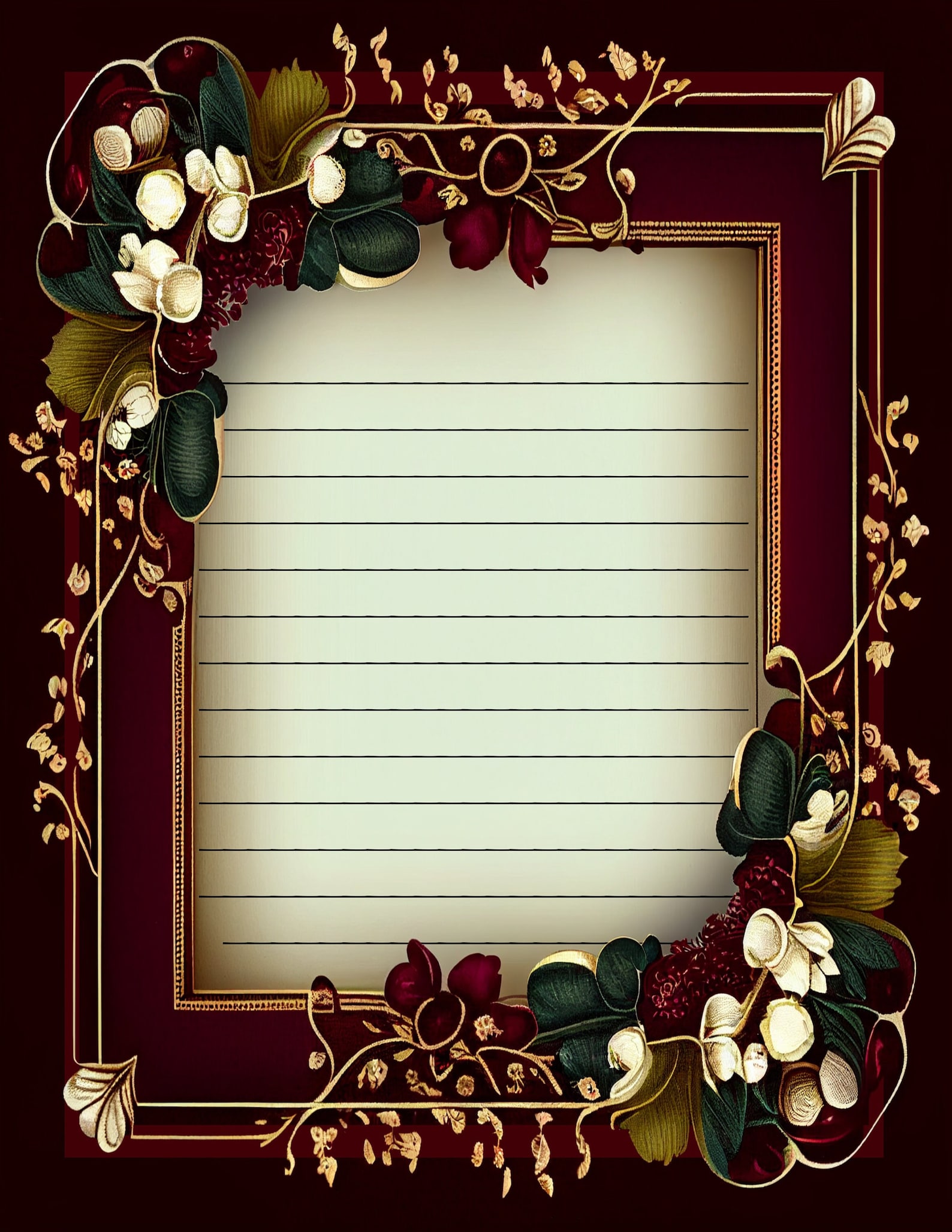 Victorian Floral Burgundy Framed Lined and Unlined Writing Papers ...
