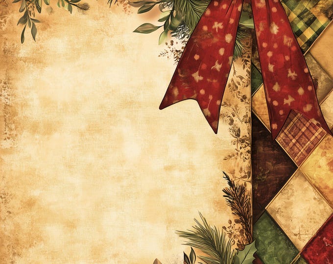 Prairie Patchwork Winter Holiday Bordered Digital Papers/Backgrounds for Instant Download
