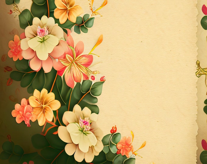 Lined and Unlined Blossom Writing Papers, Cream and Apricot, Two Designs, Instant Download